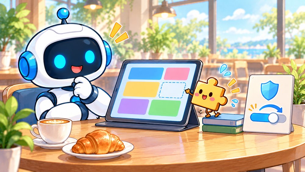 ブロックしすぎで足りなくなった画面の部分を考えるロボットのナビ助